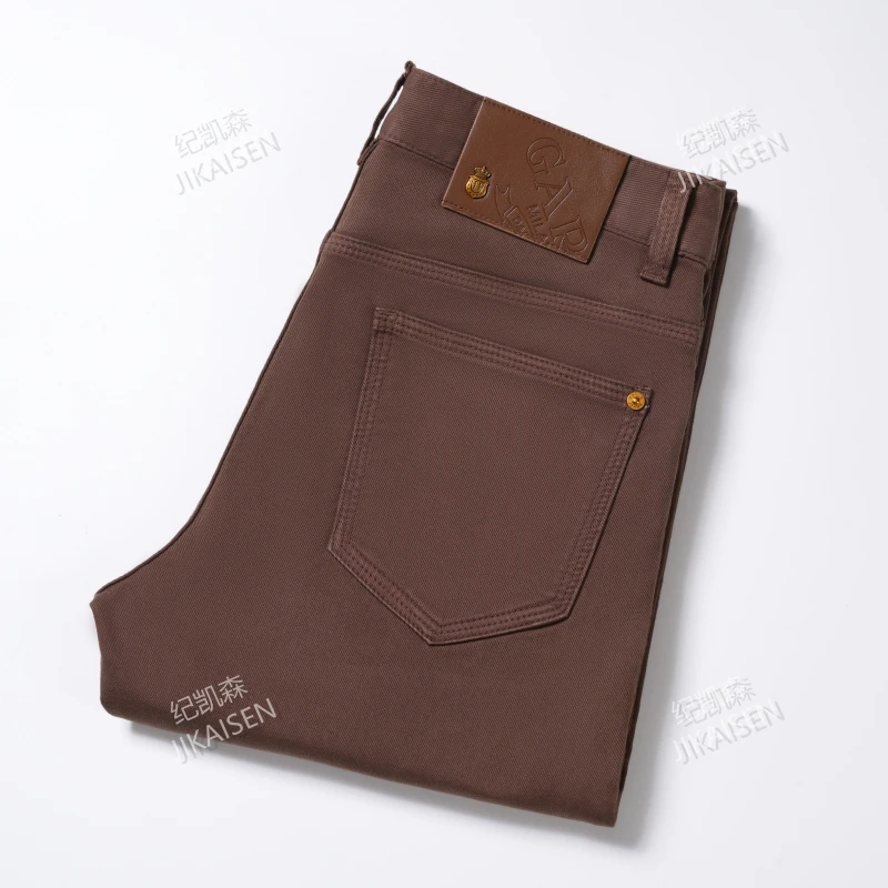纪凯森秋冬【鹿皮棕】成衣染复古时尚潮流轻奢男士修身弹力牛仔裤