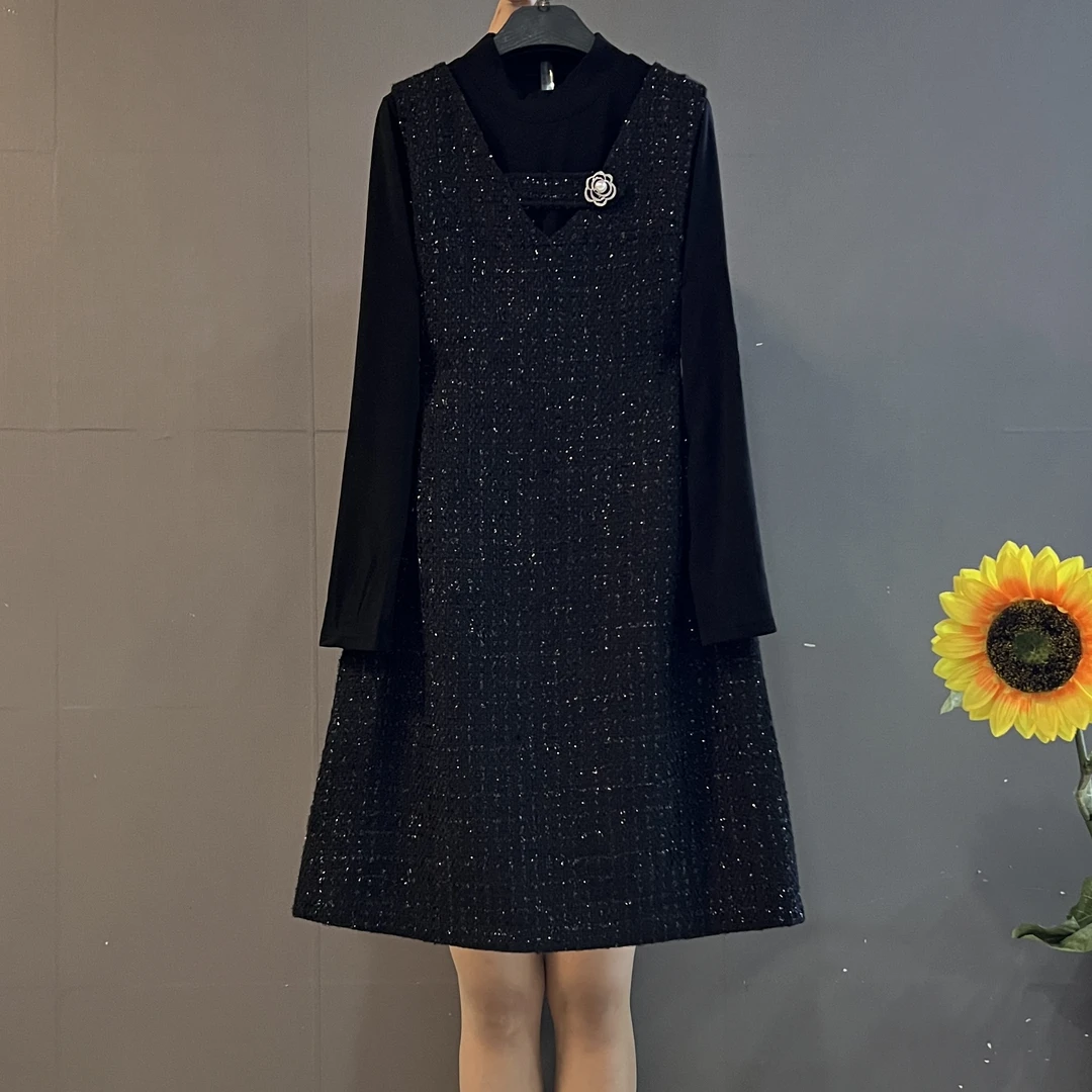 秋季新款时尚气质小香风无袖连衣裙搭配打底衫优雅显瘦轻奢两件套