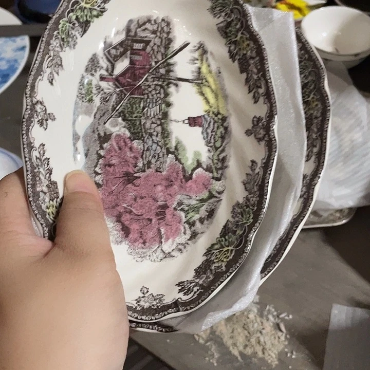 炸***面杯瓷片 庄园小鱼盘2个