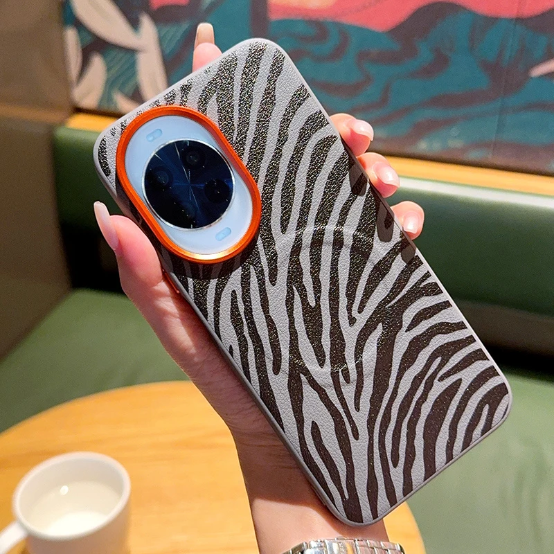 适用华为nova14Pro手机壳新款nova14ultra磁吸斑马纹皮纹金甲纯色