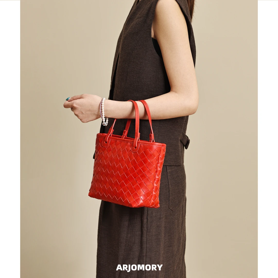 ARJOMORY高级感头层牛皮手提包菜篮子包女2025新款休闲百搭斜挎包