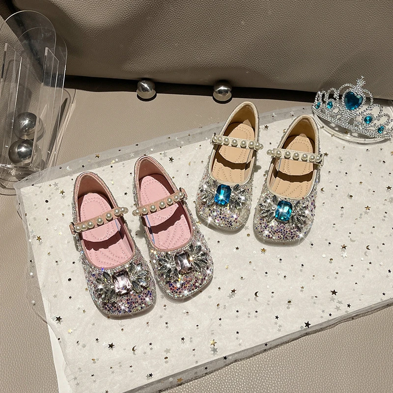 女童公主鞋软底2025春秋新款夏季水晶鞋皮鞋儿童宝宝小皮鞋配礼服