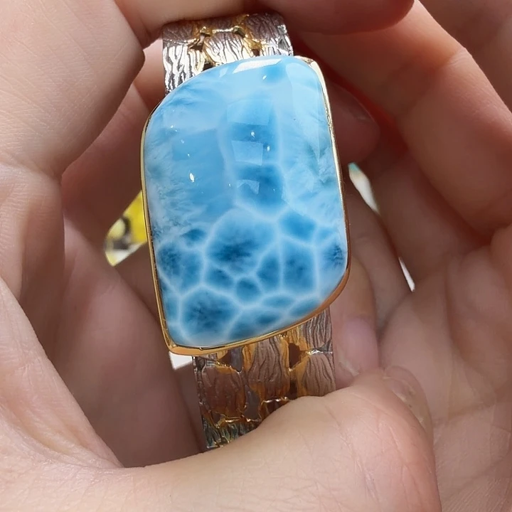 针钠钙石（海纹石）银S925镶嵌珠宝奇石