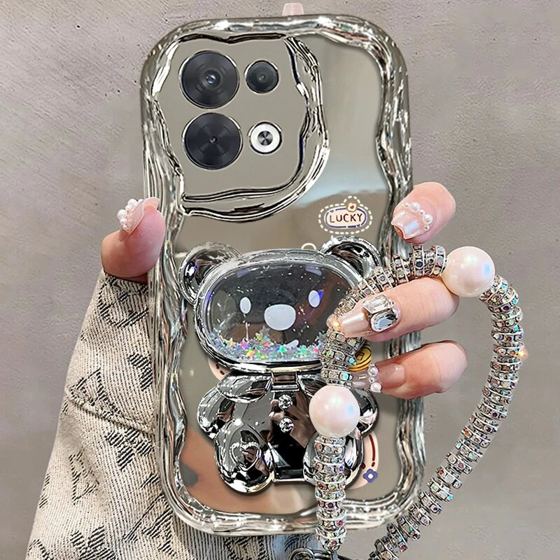 适用opporeno13手机壳reno13pro高级银小富婆流沙镜子支架防摔女