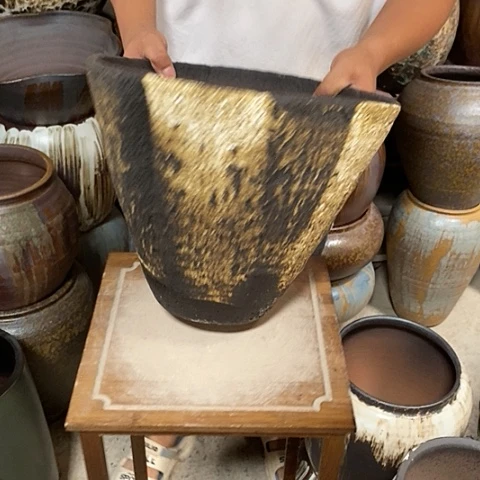 紫砂花盆口34高度28黑姹