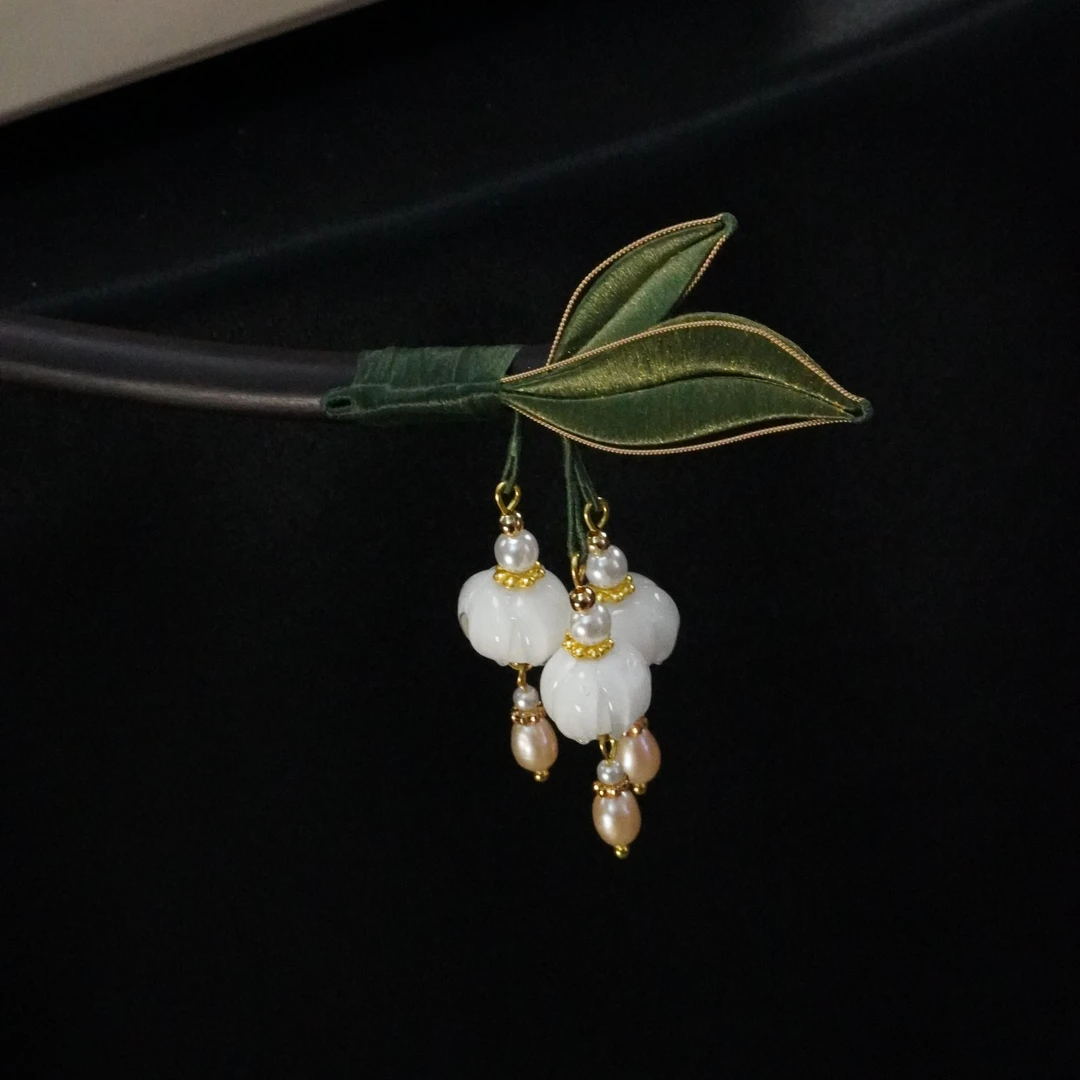 青穗摇铃发簪黑檀木非遗绒花南京绒花日常古风国风简约