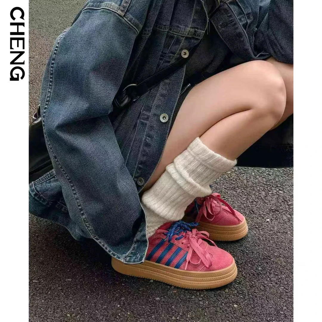 CHENG～厚底条纹真皮德训鞋/双蝴蝶日常通勤百搭极简色彩时髦必备/