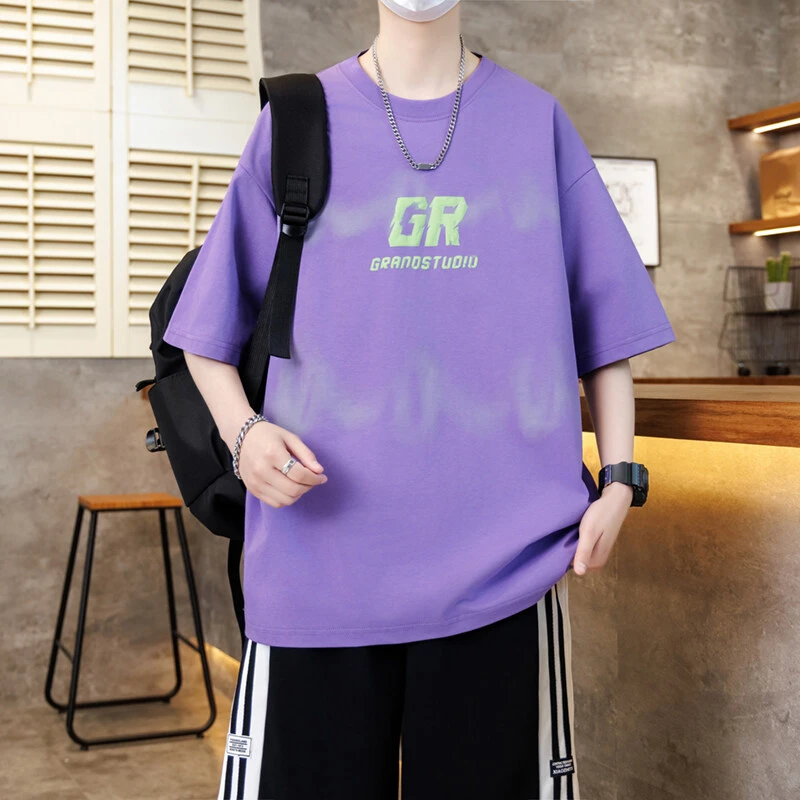 青少年短袖男士夏季新款美式字母印花宽松t恤学生半袖体恤上衣