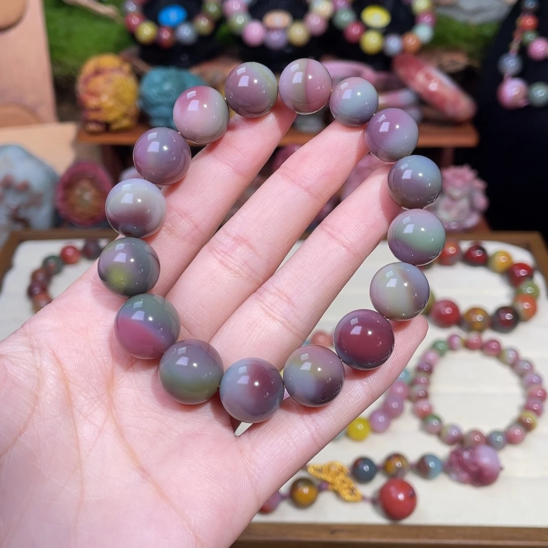 素***念玛瑙/玉髓未镶嵌手串盐源玛瑙蓝紫炫彩彩虹手串