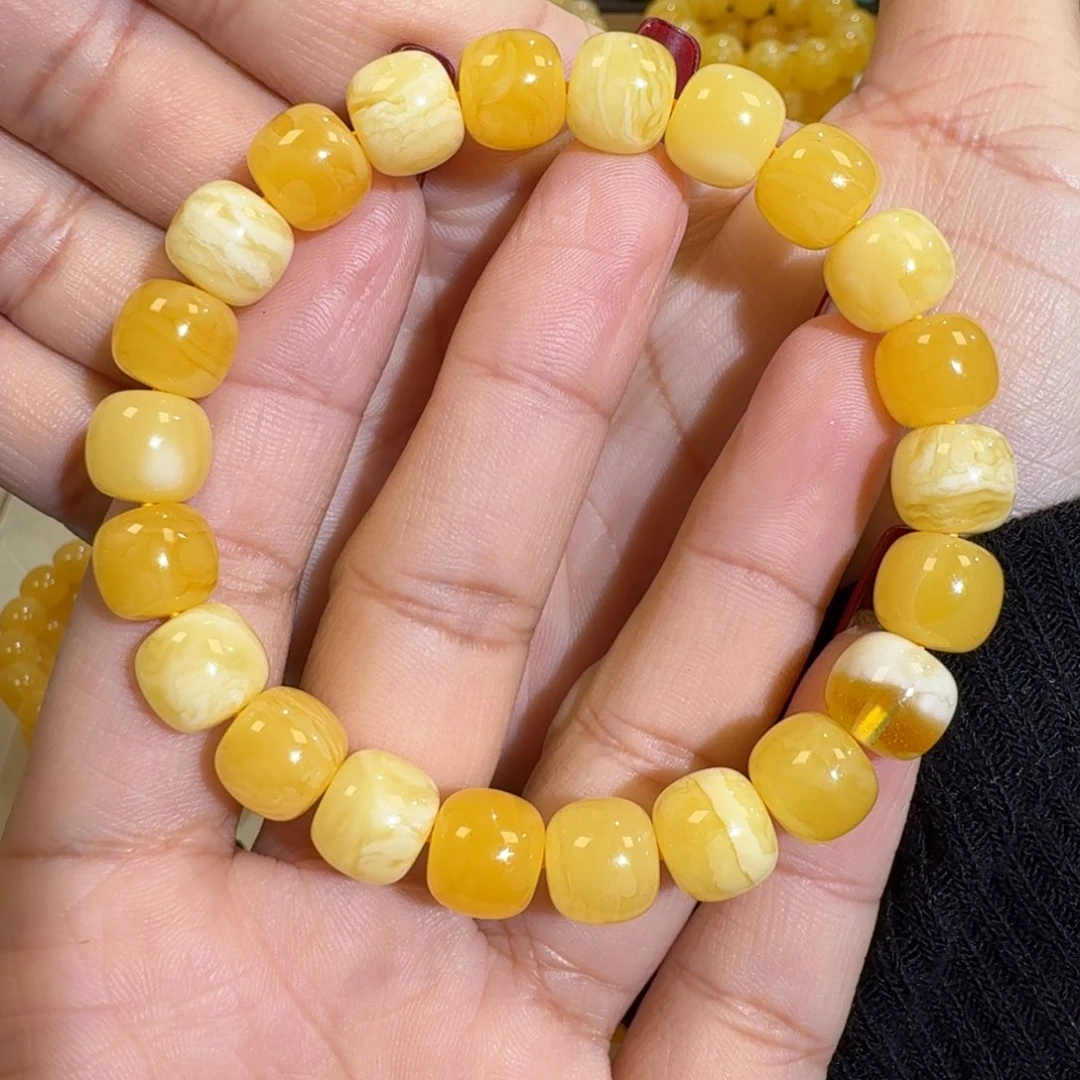 3***1琥珀未镶嵌珠宝奇石10m焦皮老型多宝手串13.4