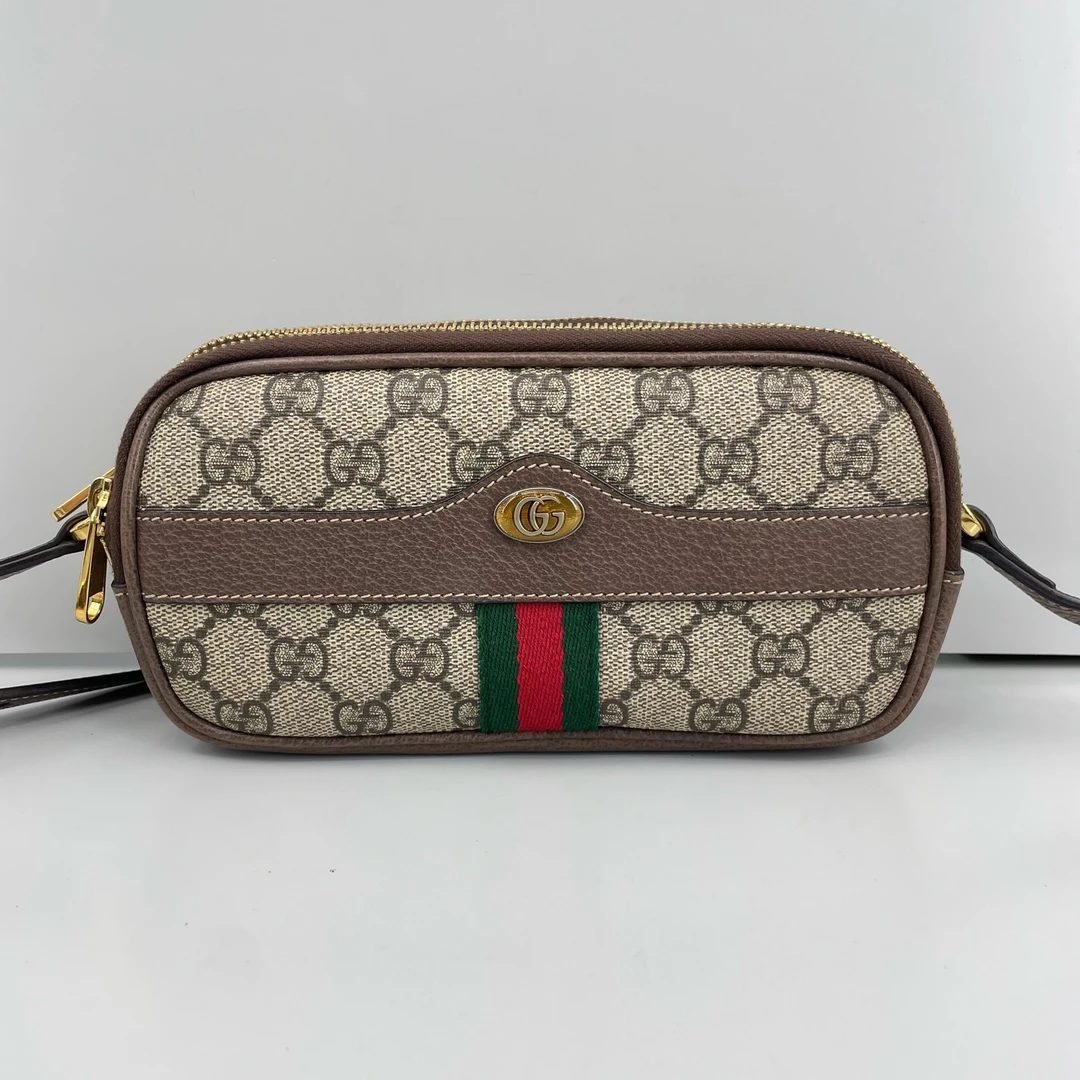 95新 GUCCI/古驰 优选/OP乌木色老花三层相机包/20×10×5/Z11136