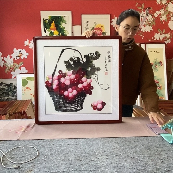 国画手写手绘带框包邮国画作品62✖️62