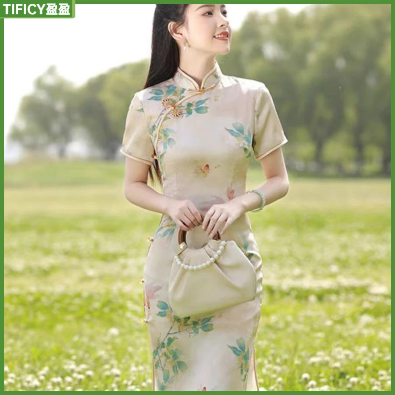 1高考送考旗袍锦鲤2025夏季中考年轻款妈妈穿的旗开得胜连衣裙l