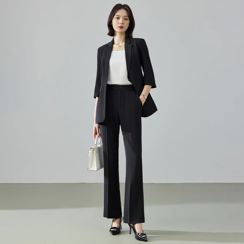 黑色西装女士2025新款夏季薄款中袖气质高级感职业装西服休闲外套