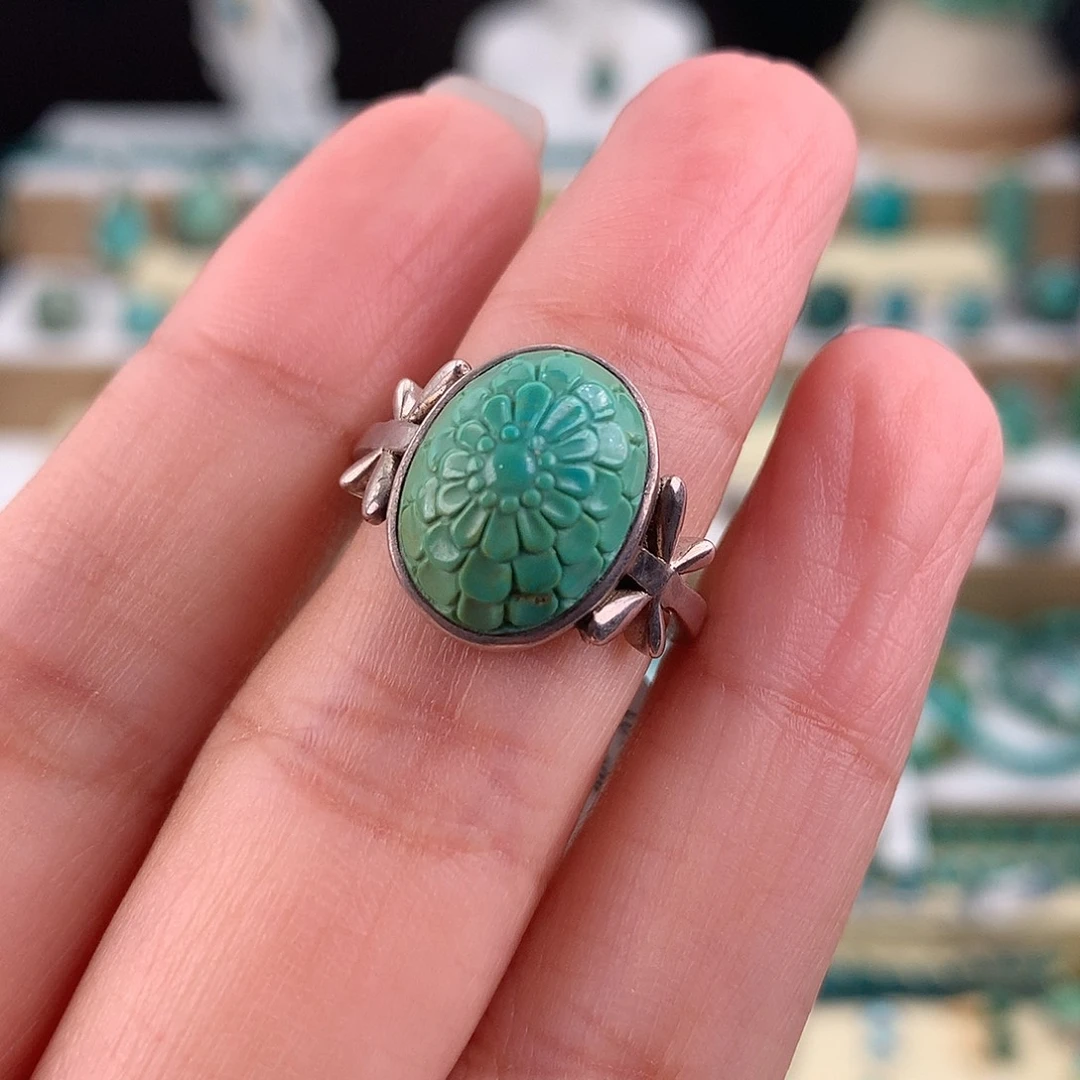 绿松石银S925镶嵌戒指