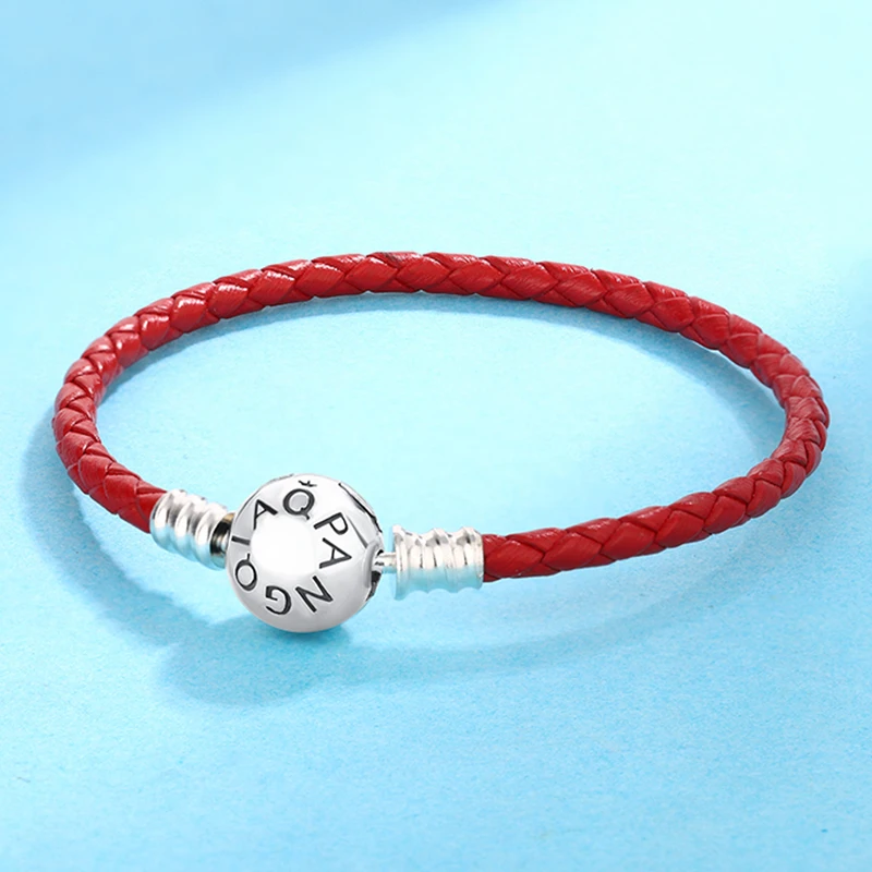 925银手链手链潘家同款编织手绳s925银扣头红绳红色手串新年礼物