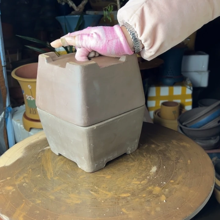 紫砂宜兴紫砂花盆四方13+13