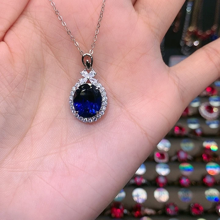 蓝宝石吊坠(赠链)银S925镶嵌1