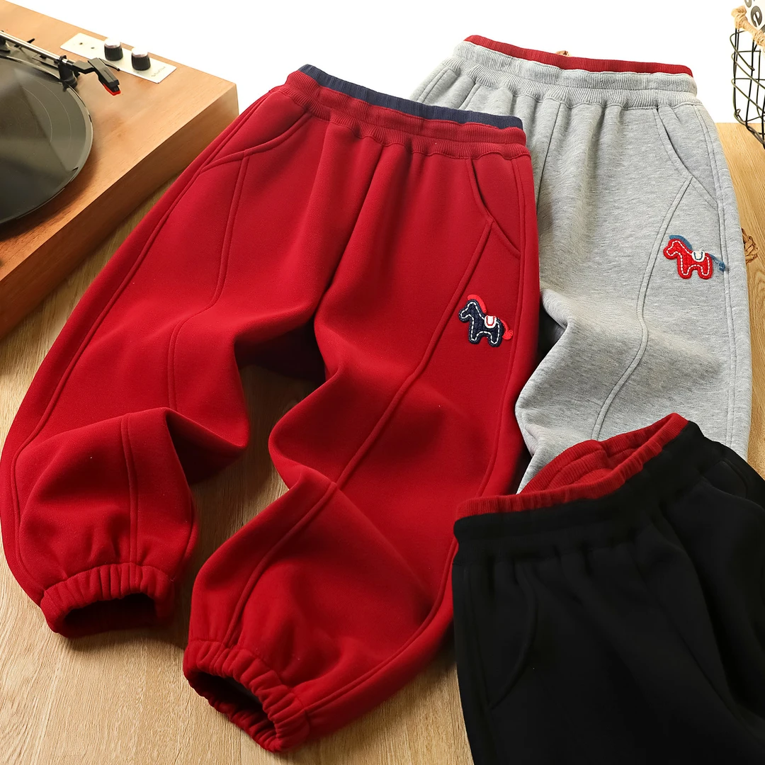 儿童加厚休闲裤冬季新款男童束脚运动裤中大童加绒裤