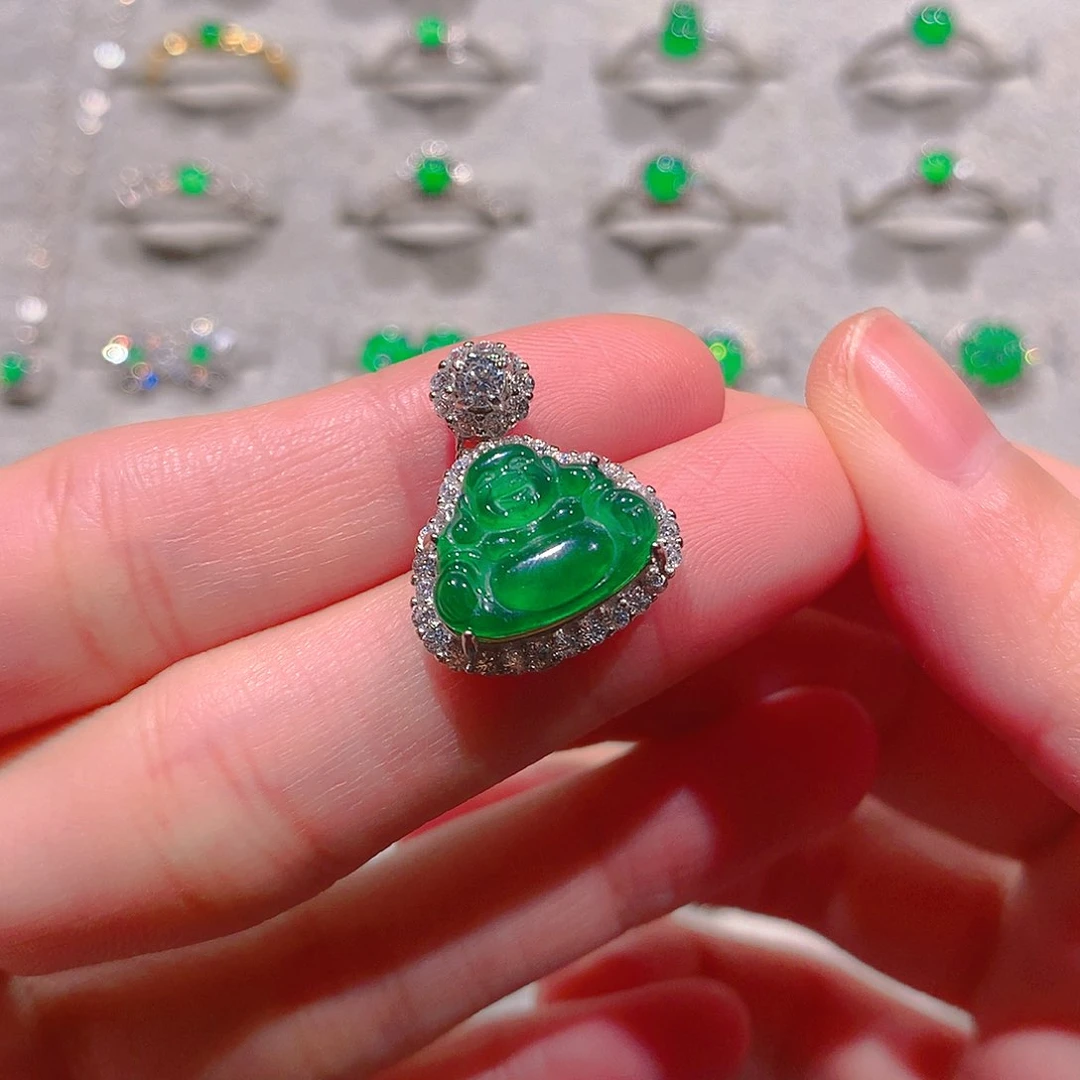 吊坠(不含链)银S925镶嵌翡翠