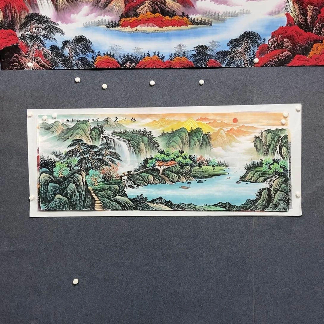 国画小六尺绿水一副