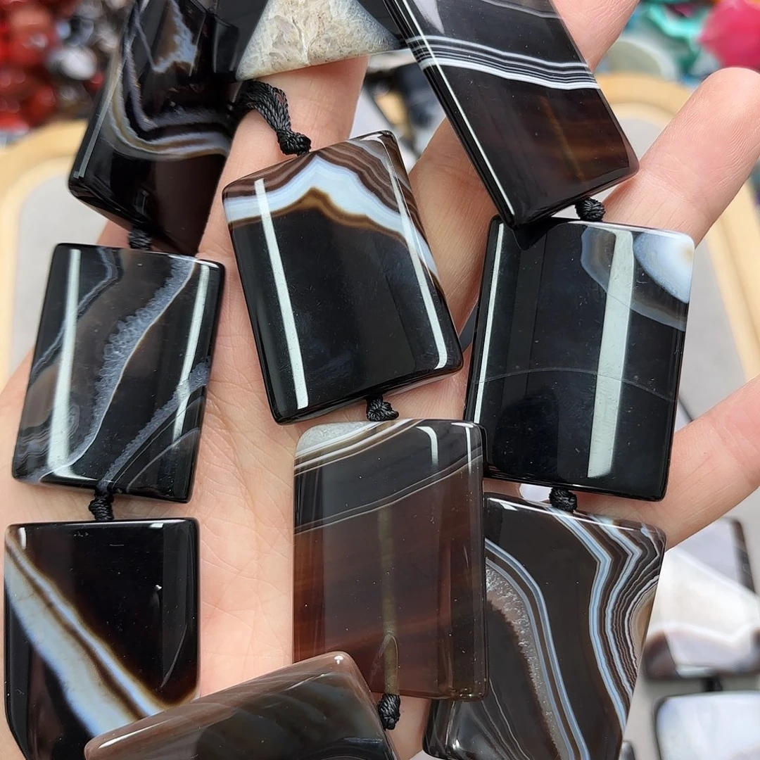 阿***噜玛瑙/玉髓未镶嵌珠宝半成品30×40条纹玛方牌一条