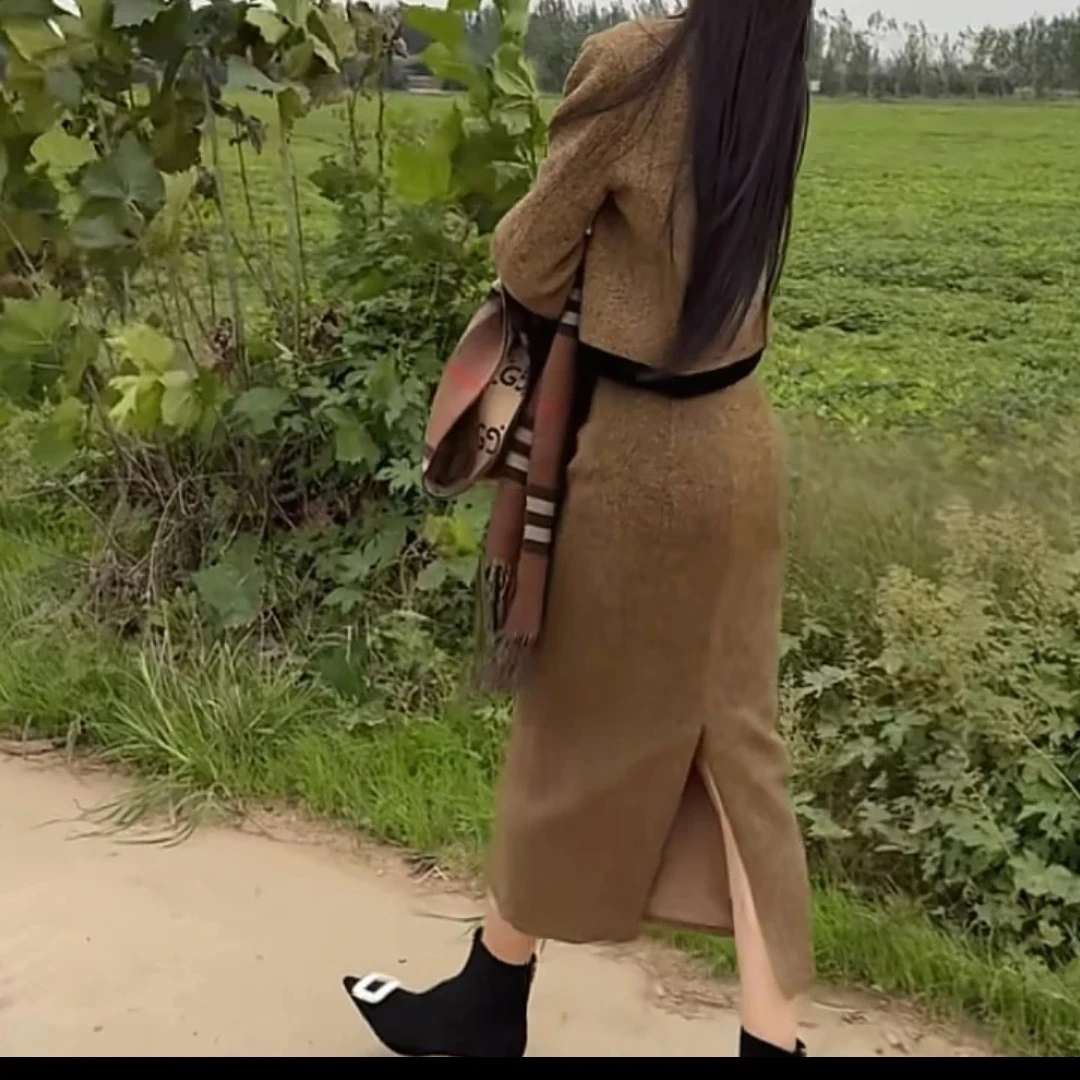 秋冬季新款时尚显瘦女士外套与高腰半身裙套装