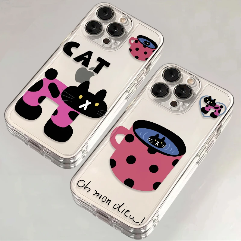 简约咖啡波点猫适用苹果iPhone16/15/13手机壳软华为vivo小米oppo