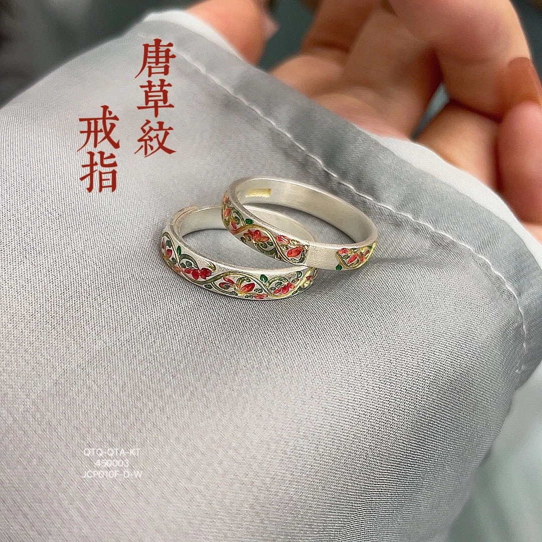 足银银制品 女款戒指合集百搭轻奢戒指女款珐琅彩蝴蝶戒手工彩色
