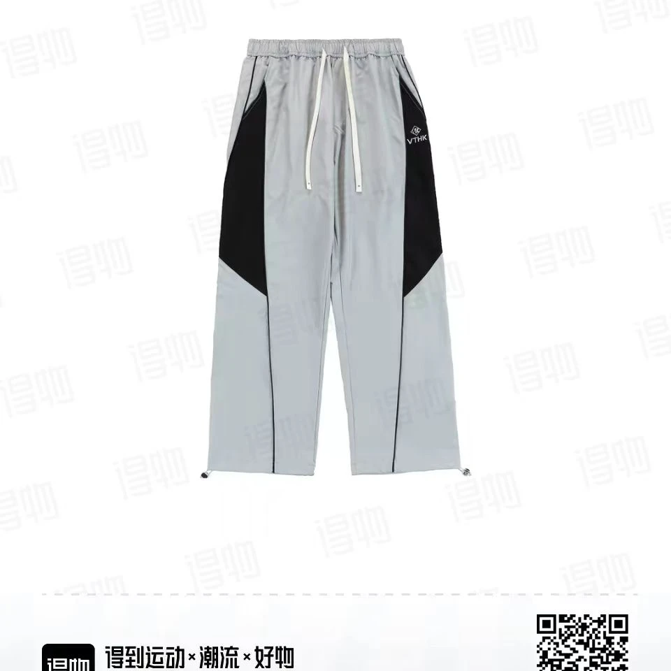正品VT家拼接撞色阔腿Logo刺绣宽松运动拖地休闲裤-男女同款