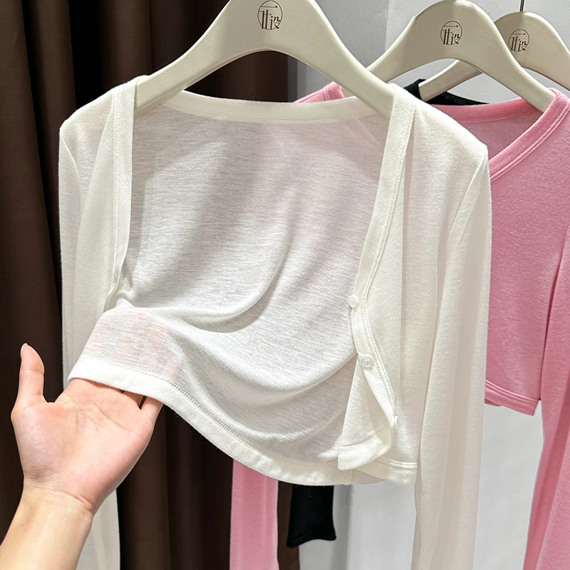 白色超薄针织开衫小披肩女夏季极简风吊带裙外搭短款气质上衣爆款