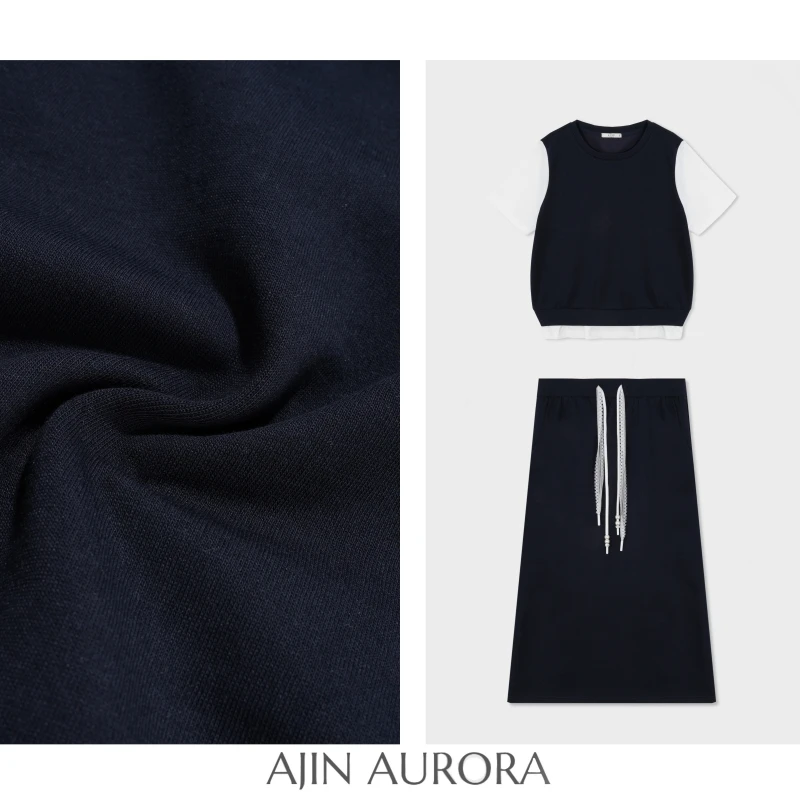 【夏日告白】夏季减龄休闲拼接假两件显瘦短袖两件套装裙 - A7