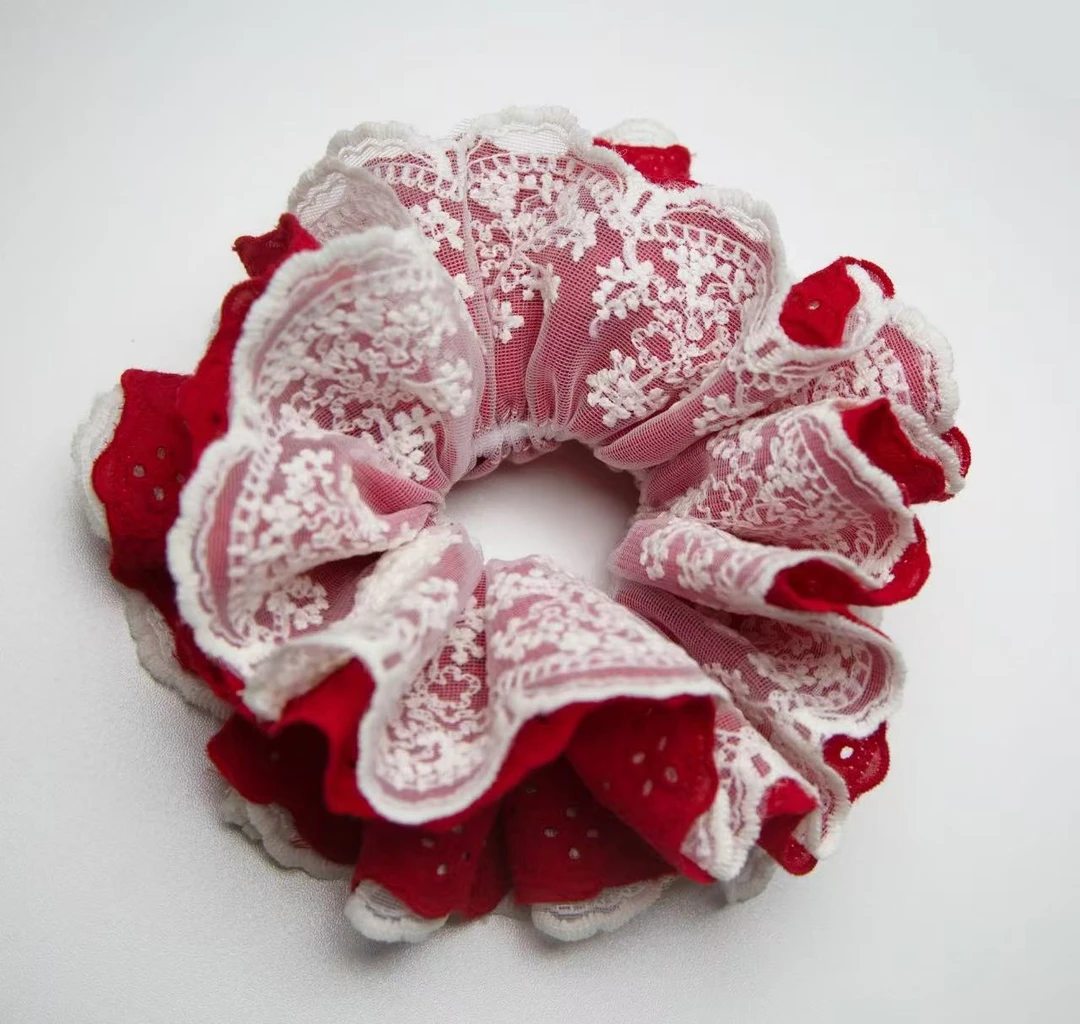 甜美气质女日韩原创设计扎头发发圈头花发绳红色皮筋富家千金风