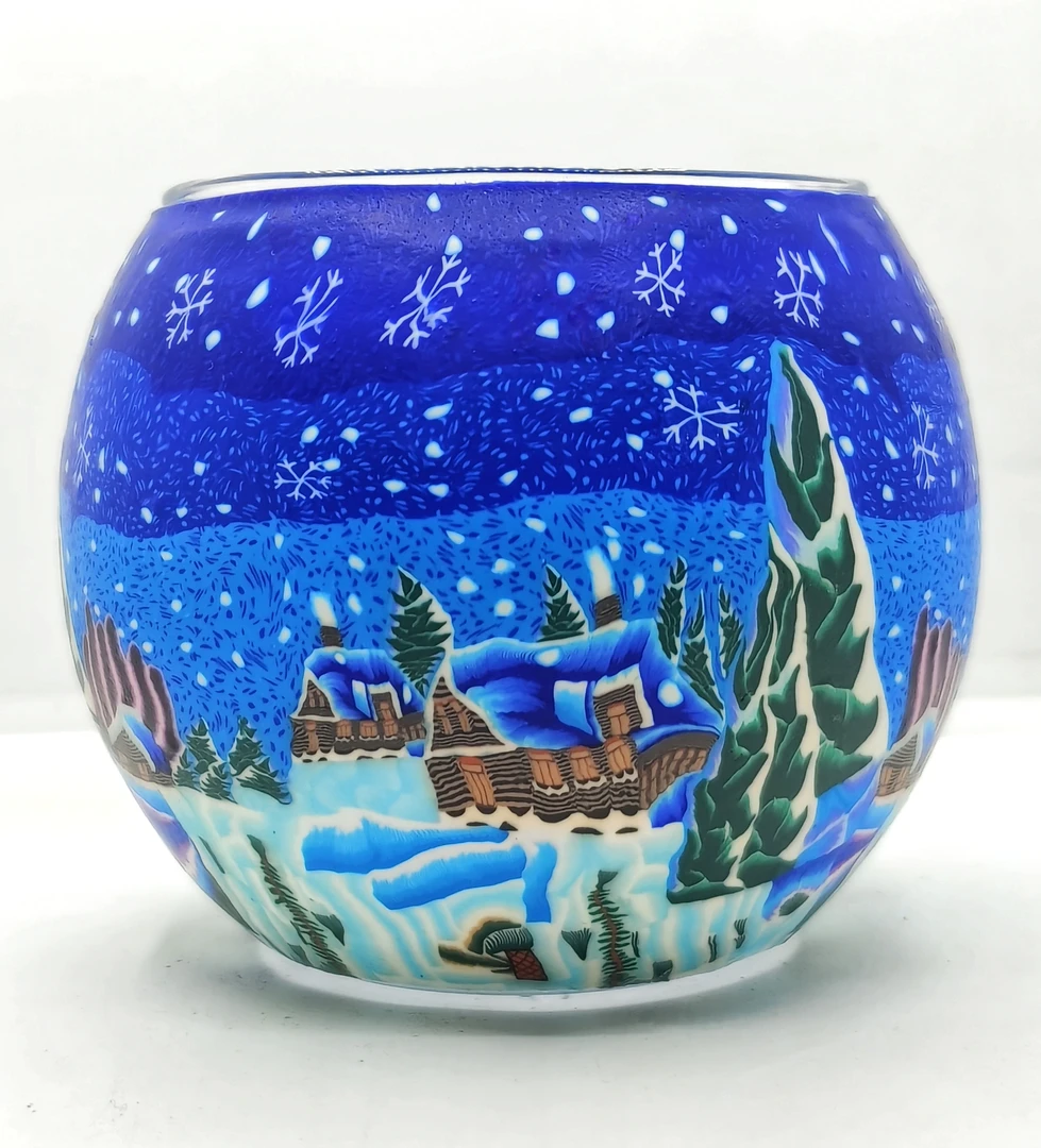 手工软陶冬日雪景木屋森林装饰文创艺术摆件