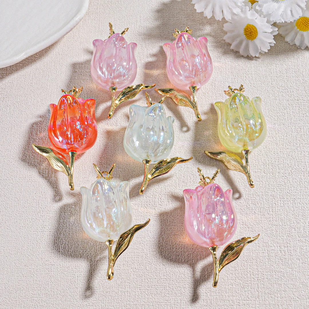 【海家】冰美人郁金香花吊坠成品HD3038+HD3069+AG05挂件透明立体