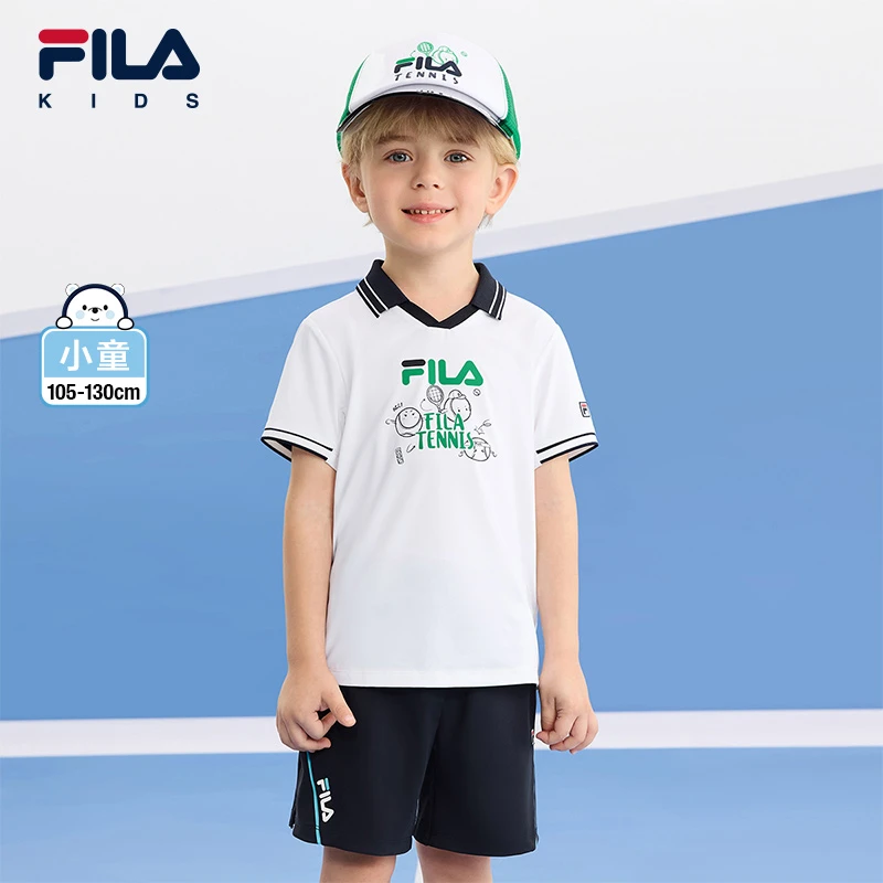 FILA斐乐儿童【百搭可爱风】男小童25夏新款时尚针织翻领短袖POLO衫