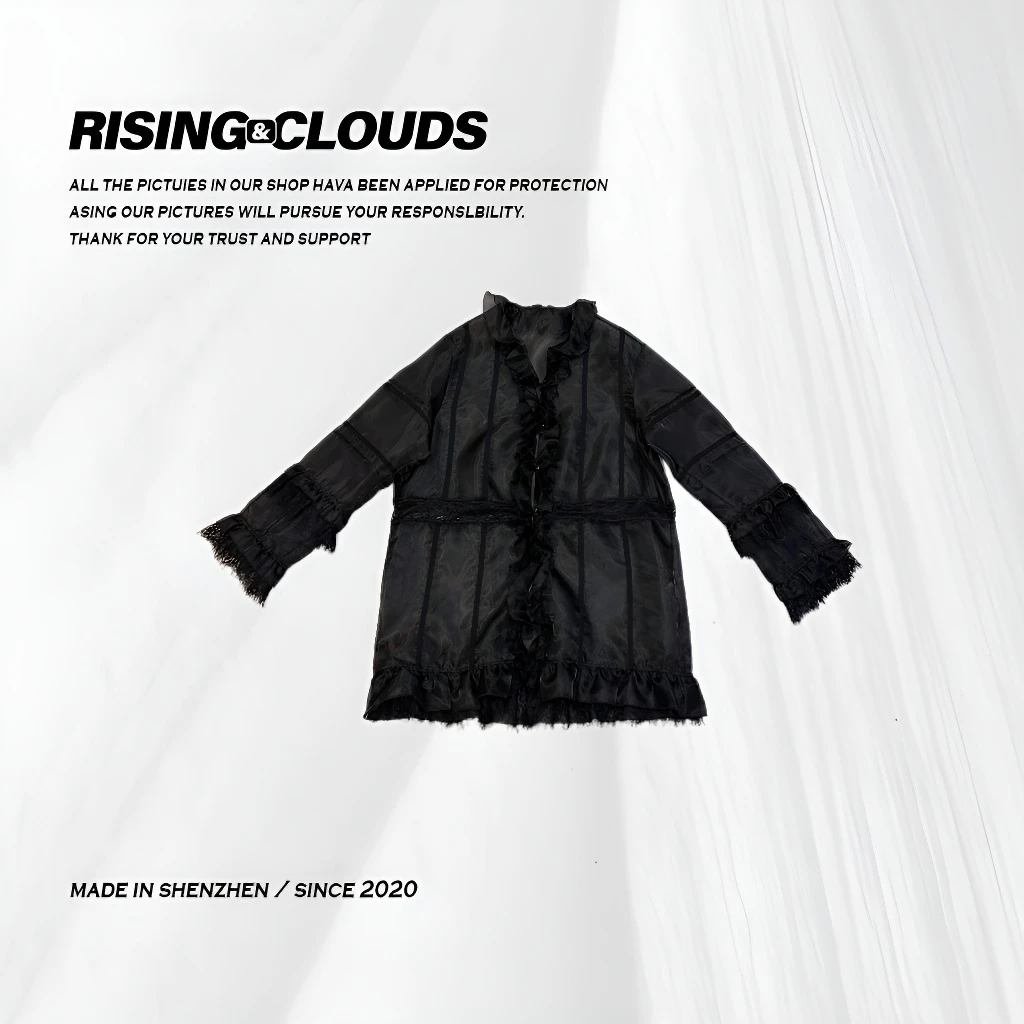 【小云姐】秋季法式优雅风荷叶边微透罩衫显瘦百搭日常通勤衫020276