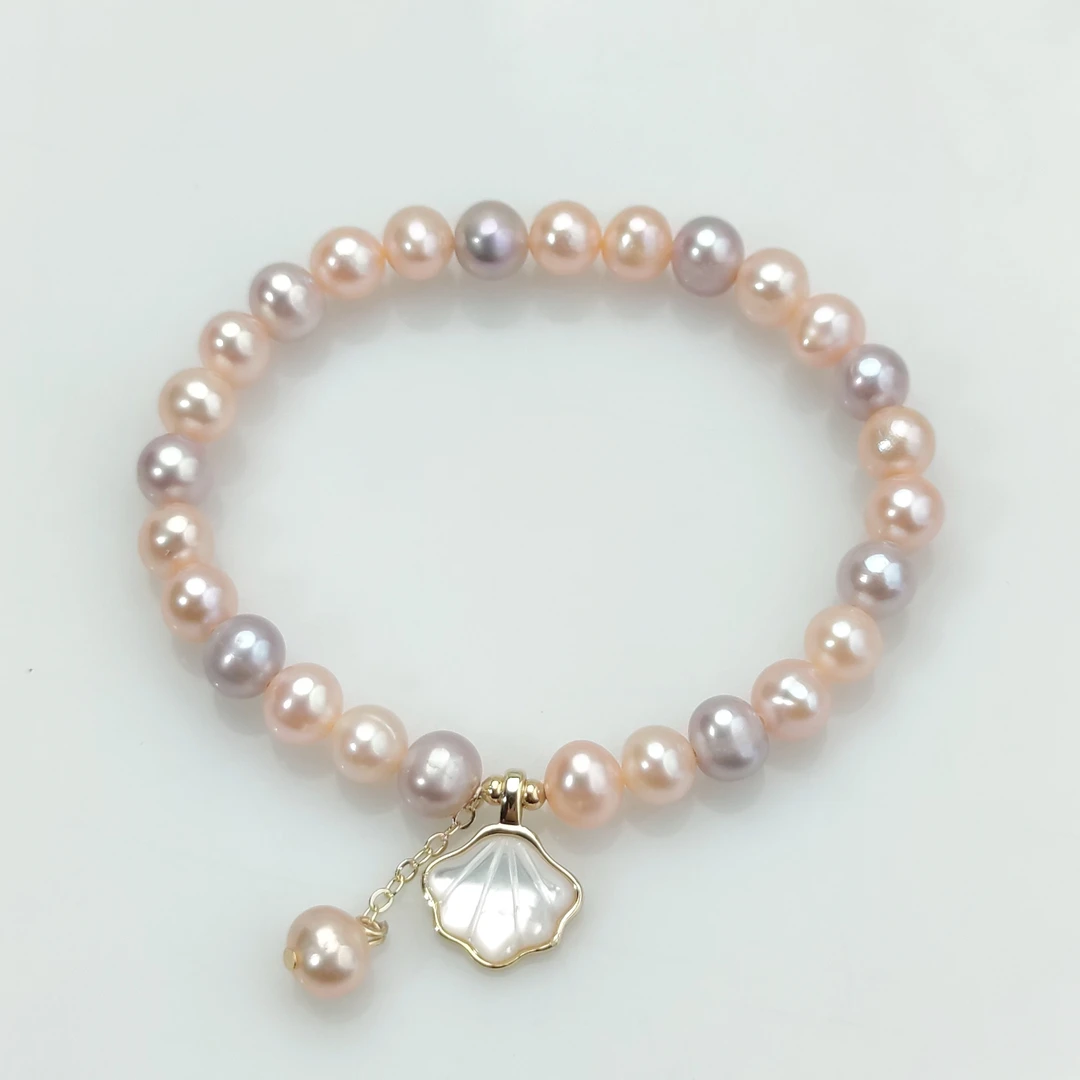 5.5-6mm天然淡水珍珠糖果色贝母弹力绳珍珠手串0705