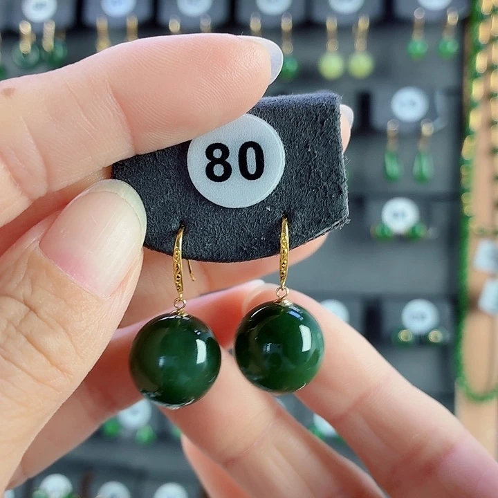 和田玉18K金镶嵌耳饰