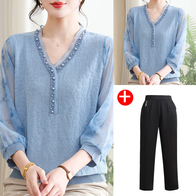 妈妈春季小衫夏季中年时尚气质上衣洋气两件套宽松薄款春秋秋装