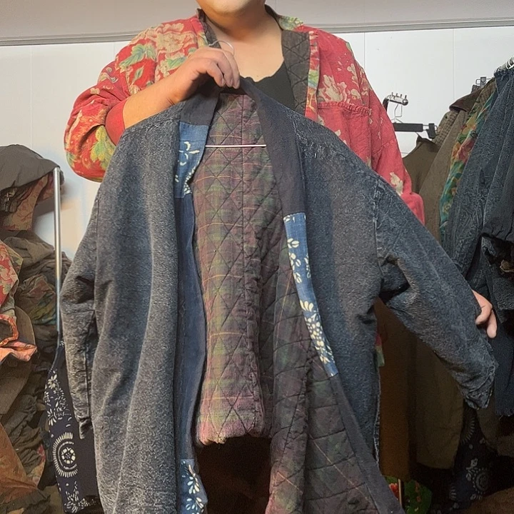 蓝染手织古布棉服禅意风