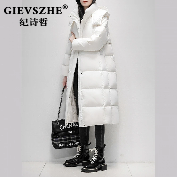 纪诗哲时尚长款白鹅绒白色羽绒服女2025冬季新款韩版加厚过膝外套