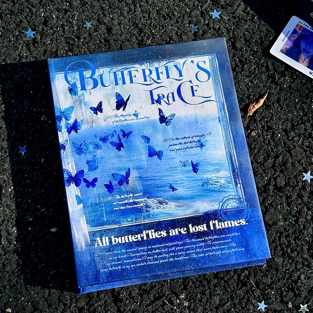 初屿文创复古蓝蝶A5四宫格卡册满天星材质硬壳学生追星小卡收纳册