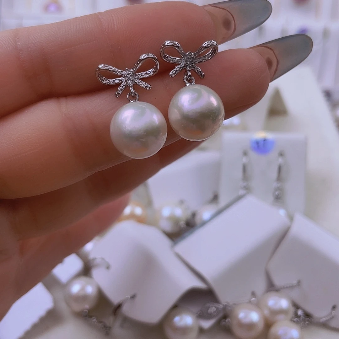 耳饰银S925镶嵌淡水珍珠