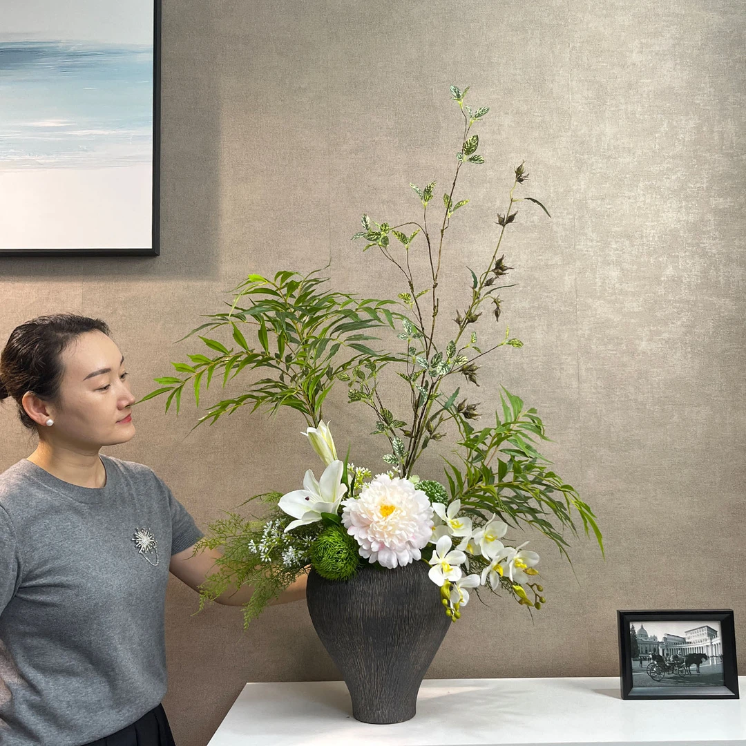 比高款中古风装饰花仿真花客厅适合摆放的花南天竹假花高端仿生花