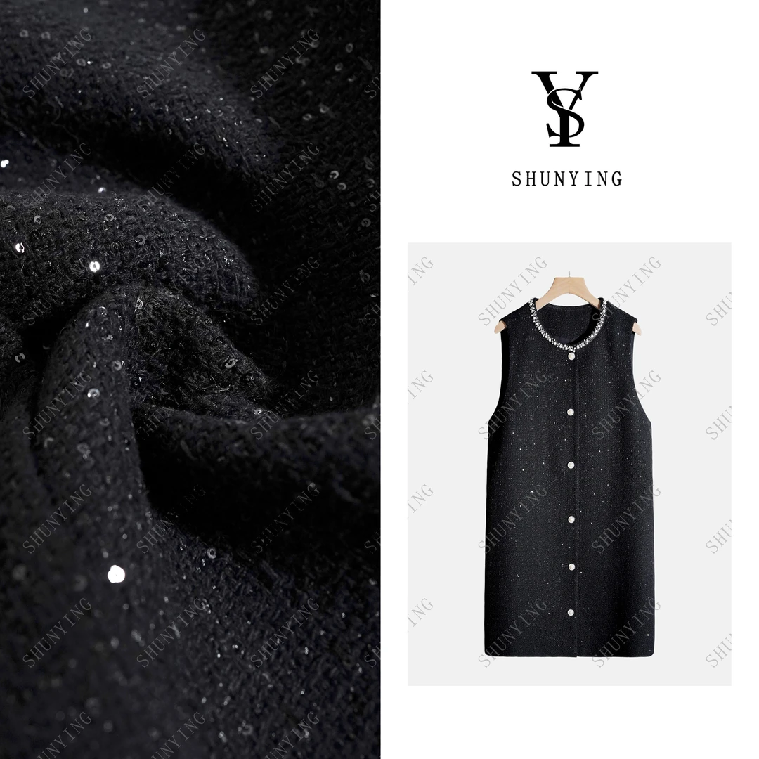 【仟娜】舒适又优雅~法式气质小香风钉珠领单排扣连衣裙SY66LYQ789