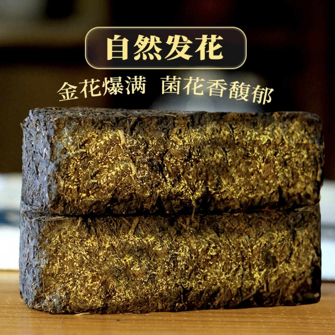 [2斤口粮丨金花爆满]4年陈天尖金花茯砖！2斤湖南安化金花黑茶！