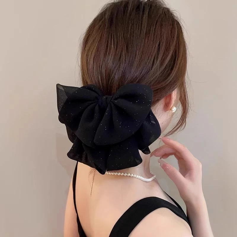 星蝶气质新款蝴蝶结发夹飘逸夏季发饰高颅顶鲨鱼夹马尾夹欧根纱款