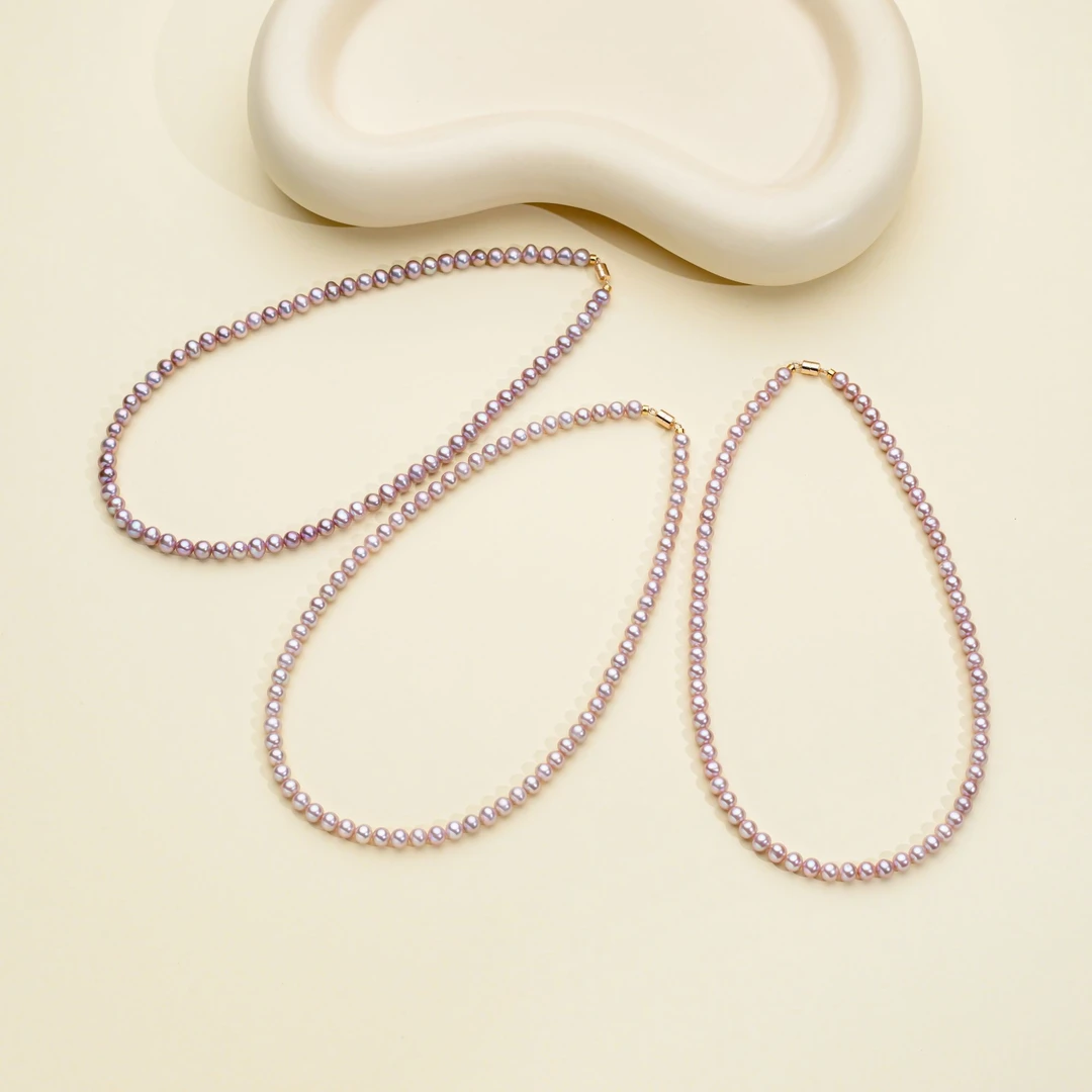 【粉红之星】天然无核紫珠串链 5-6mm S925带耳钉（多样性发一）