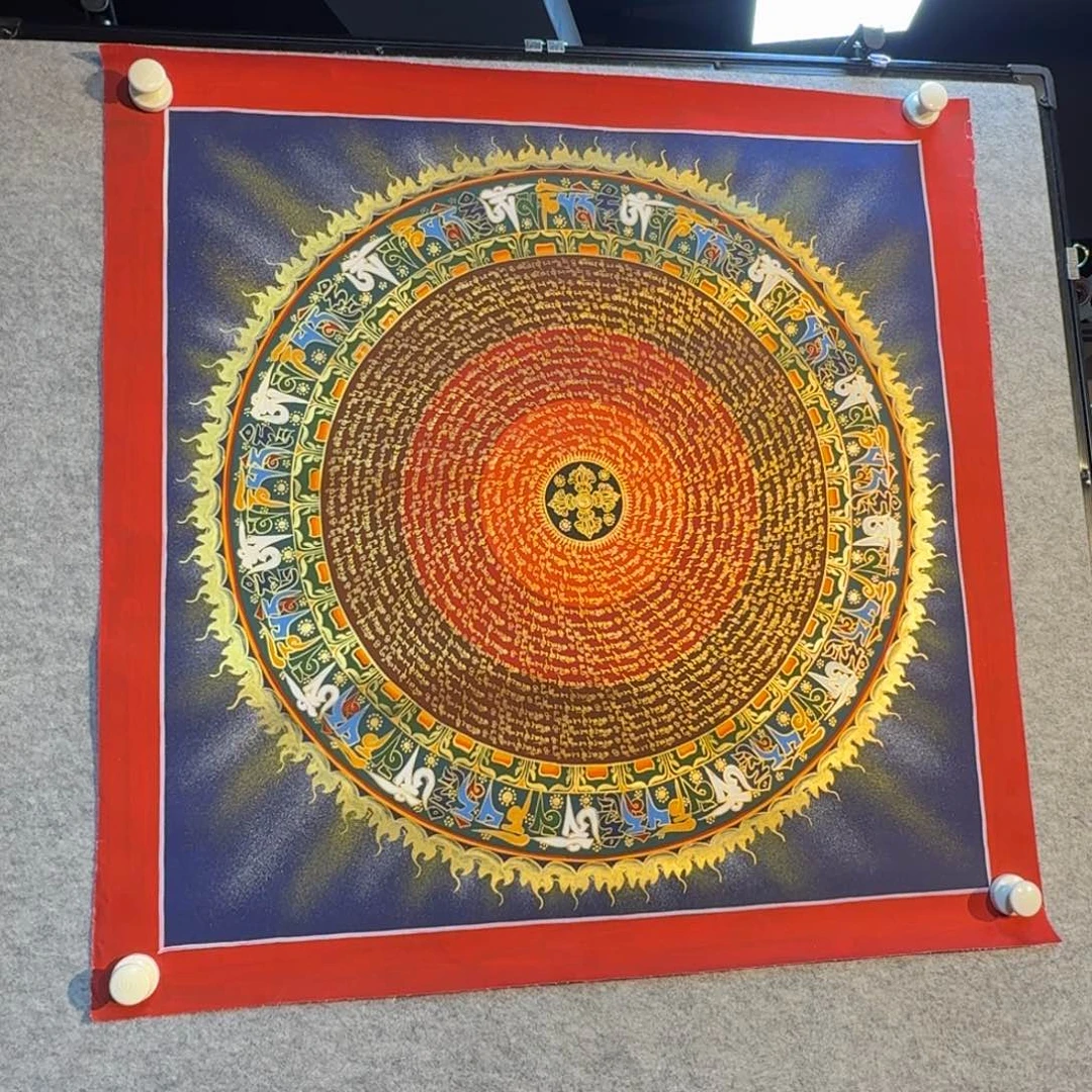 装裱画六字真言纯手绘70*70